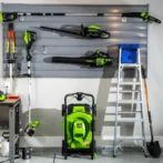 Greenworks 80V 21” Lawn Mower, 13” String Trimmer, and 730 Leaf Blowers. - Image 2