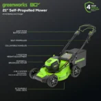 Greenworks 80V 21″ Cordless Self-Propelled Lawn Mowers. - Image 2