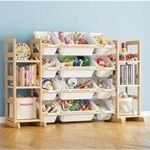SpaceAid Toy Storage Organizer with 6 Shelves and 12 Bins, Bookshelf/Bookcase, Kids Bin Shelf, Toys Box for Playroom Organization for Bedroom &amp; Room Decor, White, 52.3″ W