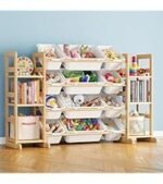 SpaceAid Toy Storage Organizer with 6 Shelves and 12 Bins, Bookshelf/Bookcase, Kids Bin Shelf, Toys Box for Playroom Organization for Bedroom &amp; Room Decor, White, 52.3″ W