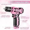 Pink Tool Kit Box Drill Set:DEKOPRO Home Mechanic Toolbox with 12V Power Cordless Drill Hand Repair Tools Sets Combo Kits Storage Organizer Drawer Case for Men & Women - Image 5