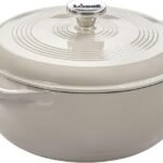 Lodge Essential Enamel Cast Iron Dutch Oven – Perfect for Bread Baking, Braising, Marinating &amp; Slow Cooking – Features Moisture-Sealing Lid &amp; Dual Handles – Kitchen Essentials – 6 Quarts – Oyster White