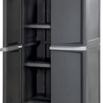 Sterilite 4 Shelf Cabinet, Heavy Duty and Easy to Assemble Plastic Storage Unit, Organize Bins in the Garage, Basement, Attic, Mudroom, Gray, 1-pack