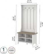 Bush Home Salinas Hall Tree with Shoe Storage Bench in Shiplap Gray and Pure White, Multi-Purpose Home Organizer, Entryway Solution with Seating and Hooks - Image 4