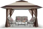 CROWN SHADES 13×13 Pop Up Gazebo, Canopy Tent, Gazebos on Clearance – Outdoor Gazebo for Backyard &amp; Patio Furniture – Carpa Pop Up Tent with Wheeled STO-N-Go Cover Bag (Beige &amp; Coffee)