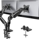 HUANUO FlowLift Dual Monitor Stand, Fully Adjustable Gaming Monitor Desk Mount for 13–32″ Computer Screens, Full Motion VESA 75×75/100×100 with C-Clamp &amp; Grommet Base, Each Arm Holds 4.4 to 19.8 lbs