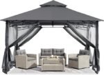 ABCCANOPY Gazebos for Patios 10×10 – Outdoor Steel Frame Gazebo with Mosquito Netting for Lawn Backyard Garden Deck (Dark Gray)