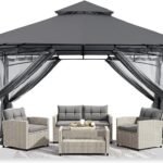 ABCCANOPY Gazebos for Patios 10×10 – Outdoor Steel Frame Gazebo with Mosquito Netting for Lawn Backyard Garden Deck (Dark Gray)