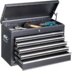 Winado 24″ Portable Metal Tool Box, 5 Drawers Toolbox with Top Storage Tray, Carry Handle, Ball Bearing Runners, Lockable Tool Chest Cabinet for Garage, Warehouse, Repair Shop &amp; Home, Black