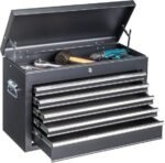 Winado 24″ Portable Metal Tool Box, 5 Drawers Toolbox with Top Storage Tray, Carry Handle, Ball Bearing Runners, Lockable Tool Chest Cabinet for Garage, Warehouse, Repair Shop &amp; Home, Black