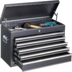 Winado 24″ Portable Metal Tool Box, 5 Drawers Toolbox with Top Storage Tray, Carry Handle, Ball Bearing Runners, Lockable Tool Chest Cabinet for Garage, Warehouse, Repair Shop &amp; Home, Black