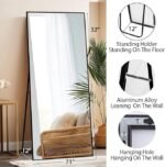 Beauty4U 71″ x 32″ Full Length Mirror with Stand, Large Floor Mirror for Bedroom, Wall Mounted or Leaning Full Body Mirror, HD Tempered Glass Dressing Mirror for Outfit Check &amp; Home Decor, Black - Image 4