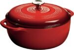 Lodge Essential Enamel Cast Iron Dutch Oven – Perfect for Bread Baking, Braising, Marinating &amp; Slow Cooking – Features Moisture-Sealing Lid &amp; Dual Handles – Kitchen Essentials – 6 Quarts – Island Spice Red