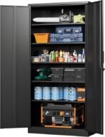 Letaya Metal Garage Storage Cabinets with Lock-72 Tall Tool Organizer Steel Lockers, 5 Adjustable Layers Shelves for Home,Office,Warehouse,Garage,(Black-72“) | with Lock, 72 Tall, Tool Organizer