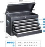 Winado 24″ Portable Metal Tool Box, 5 Drawers Toolbox with Top Storage Tray, Carry Handle, Ball Bearing Runners, Lockable Tool Chest Cabinet for Garage, Warehouse, Repair Shop &amp; Home, Black - Image 2