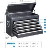 Winado 24″ Portable Metal Tool Box, 5 Drawers Toolbox with Top Storage Tray, Carry Handle, Ball Bearing Runners, Lockable Tool Chest Cabinet for Garage, Warehouse, Repair Shop &amp; Home, Black - Image 2