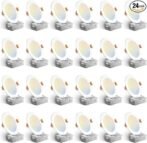 Amico 24 Pack 6 Inch 5CCT Ultra-Thin LED Recessed Ceiling Light with Junction Box, 1050LM Brightness, Dimmable Canless Wafer Downlight, 12W, ETL&amp;FCC