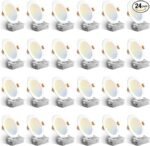 Amico 24 Pack 6 Inch 5CCT Ultra-Thin LED Recessed Ceiling Light with Junction Box, 1050LM Brightness, Dimmable Canless Wafer Downlight, 12W, ETL&amp;FCC