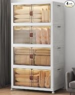UAMFURI Stackable Storage Bins with Lids, 720QT Closet Organizers and Storage with Doors and Wheels, Extra Large Storage Cabinet, Collapsible Plastic Drawers for Bedroom Dorm Office Garage