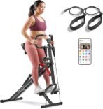 Sunny Health &amp; Fitness Row-N-Ride PRO, Full Body Combo Squat Machine w/Optional Resistance Band, Easy Setup Ab Workout Exercise Equipment for Home, Whole Body Cardio, Optional SunnyFit App Connection