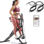 Sunny Health &amp; Fitness Row-N-Ride PRO, Full Body Combo Squat Machine w/Optional Resistance Band, Easy Setup Ab Workout Exercise Equipment for Home, Whole Body Cardio, Optional SunnyFit App Connection
