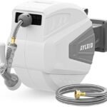 Ayleid Retractable Garden Hose Reel,1/2 in x 100 ft Wall Mounted Hose Reel, with 9- Function Sprayer Nozzle, Any Length Lock/Slow Return System/Wall Mounted/180°Swivel Bracket (Gray)