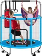 ZCMHAXJ 55″ Trampoline for Kids with Enclosure, 440lbs Capacity Indoor &amp; Outdoor Toddler Trampoline with Adjustable Gymnastics Bar &amp; Toys, for Boys &amp; Girls