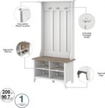 Bush Home Salinas Hall Tree with Shoe Storage Bench in Shiplap Gray and Pure White, Multi-Purpose Home Organizer, Entryway Solution with Seating and Hooks - Image 2