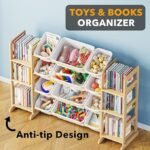SpaceAid Toy Storage Organizer with 6 Shelves and 12 Bins, Bookshelf/Bookcase, Kids Bin Shelf, Toys Box for Playroom Organization for Bedroom &amp; Room Decor, White, 52.3″ W - Image 3
