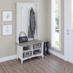 Bush Home Salinas Hall Tree with Shoe Storage Bench in Shiplap Gray and Pure White, Multi-Purpose Home Organizer, Entryway Solution with Seating and Hooks - Image 5