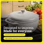 Lodge Essential Enamel Cast Iron Dutch Oven – Perfect for Bread Baking, Braising, Marinating & Slow Cooking – Features Moisture-Sealing Lid & Dual Handles – Kitchen Essentials – 6 Quarts – Oyster White - Image 2