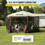 VEVOR Pop Up Gazebo Screen Tent, Pop-Up Instant Gazebo Tents with Mosquito Netting Outdoor Canopy, 6 Sided Sun Shelter 10x10ft with 6 Removable Wind Cloths &amp; 2 Mesh Windows, Pavilion Tent for Patio - Image 4
