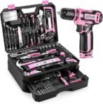 Pink Tool Kit Box Drill Set:DEKOPRO Home Mechanic Toolbox with 12V Power Cordless Drill Hand Repair Tools Sets Combo Kits Storage Organizer Drawer Case for Men & Women