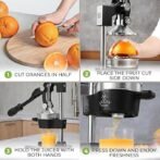 Zulay Kitchen Cast Iron Juicer – Easy-to-Clean Heavy-Duty Manual Juicer, Professional Citrus Juicer – Stainless Steel Lemon Squeezer – Manual Citrus Press &amp; Orange Squeezer – Orange Juicer (Black) - Image 3