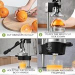 Zulay Kitchen Cast Iron Juicer – Easy-to-Clean Heavy-Duty Manual Juicer, Professional Citrus Juicer – Stainless Steel Lemon Squeezer – Manual Citrus Press &amp; Orange Squeezer – Orange Juicer (Black) - Image 3