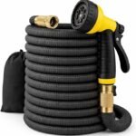J&amp;B XpandaHose 150ft Expandable Garden Hose – Ultra-Strong 3750D, 4-Layer Latex Core, Brass 3/4″ Connectors, 10-Pattern Nozzle &amp; Storage Bag – Lightweight, Kink-Reducing, Leak-Resistant