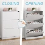 BORNOON Shoe Cabinet with 3 Flip Drawers, Hidden Wood Shoe Cabinet,Freestanding Shoe Storage Cabinet for Entryway Hallway.White. 47.2″ H*31.5″ W*9.45″ D. - Image 2