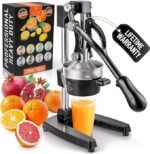 Zulay Kitchen Cast Iron Juicer – Easy-to-Clean Heavy-Duty Manual Juicer, Professional Citrus Juicer – Stainless Steel Lemon Squeezer – Manual Citrus Press &amp; Orange Squeezer – Orange Juicer (Black)