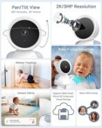 ARENTI Baby Monitor with 2 Cameras, 2K/3MP WiFi 6 Camera and Audio, 5-inch Wireless Screen, Smartphone App, Super Night Vision, Crying Detection, Auto Tracking, Temp&amp;Humidity Sensor (D3 Set) - Image 3