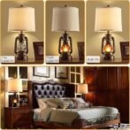 RORIANO Farmhouse Lantern Table Lamps for Living Room Set of 2, Vintage Bedroom Resin Lamp with Dual USB Charging Ports, Rustic Retro Bedside Nightstand Desk Lamp, 4 Bulb Included - Image 4