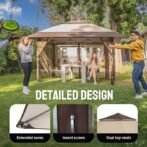 CROWN SHADES 13×13 Pop Up Gazebo, Canopy Tent, Gazebos on Clearance – Outdoor Gazebo for Backyard &amp; Patio Furniture – Carpa Pop Up Tent with Wheeled STO-N-Go Cover Bag (Beige &amp; Coffee) - Image 4