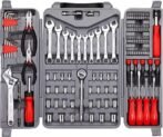 CARTMAN 205 Piece Ratchet Wrench Tool Set 1/4″ &amp; 3/8″ &amp; 1/2″ Drive with SAE/Metric Sockets Kit in Plastic Toolbox
