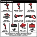 Milwaukee M18 FUEL 18V Lithium-Ion Brushless Cordless Combo Kit with Two 5.0 Ah Batteries, 1 Charger, 2 Tool Bags (7-Tool) - Image 3