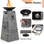 Costway 48 Inch Propane Fire Bowl Column with Lavas Rocks and PVC Covers - Image 3