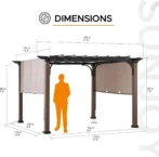 Sunjoy 11 x 11 ft Metal Pergola with Adjustable Tan Garden Shades - Image 2