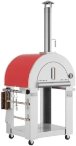 Empava Pizza Oven with Open Shelf and Wheels for Outdoor Kitchen, Wood Fire for Grill &amp; Camping Backyard Party in Stainless Steel, 38.6 Inch, Italian Red