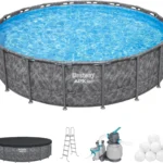 Bestway APX 365 18’x52″ Round Above Ground Swimming Pool Set with Pump &amp; Ladders