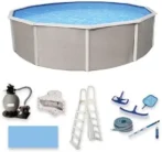 Blue Wave Belize 15-Feet Round 52-Inch Deep 6-Inch Top Rail Metal Wall Swimming Pool Packages